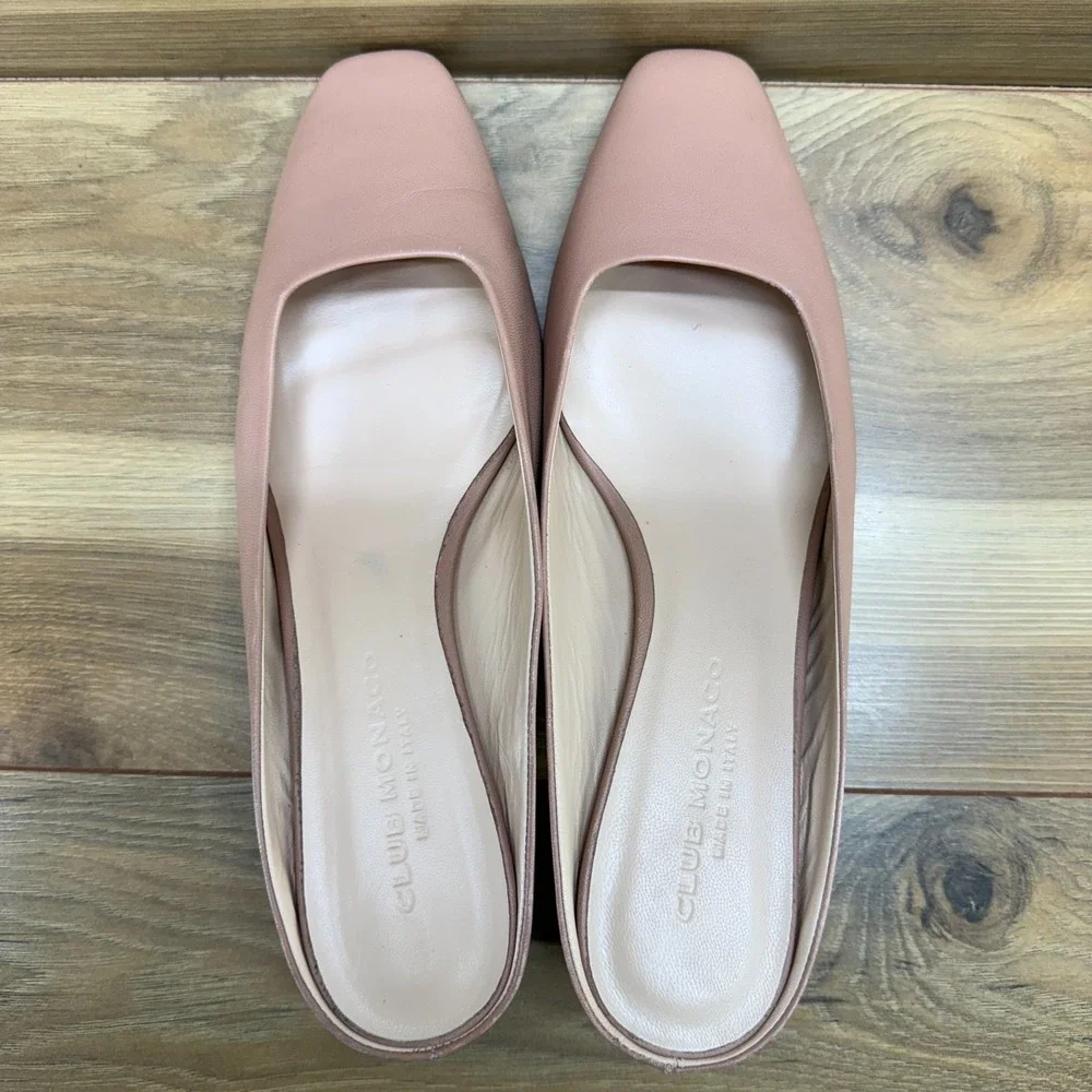 Club Monaco Square Toe Mules Womens 8.5 EU 38.5 Nude Leather Low‎ Heel
